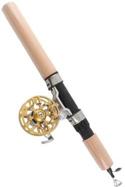 Tbest 26-Zoll-Teleskop-Angelrute mit Rollenset, Tragbares, Leichtes Eisangelgerät, Metallgehäuse, Eva-Griff, Keramikständer (Gold)