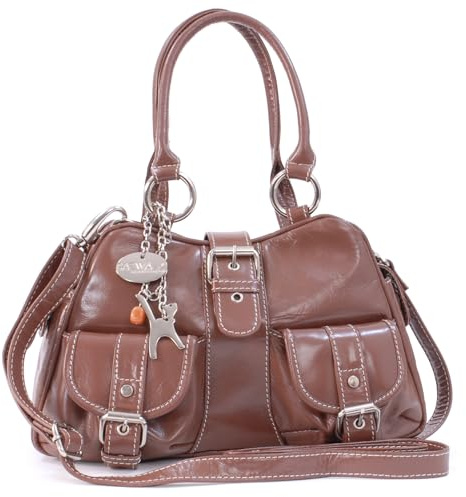Catwalk Collection Handbags Genuine Leather Cross Body Bag Faith | Women's Top Handle Handbag, Medium Shoulder Bag for Ladies, Detachable Adjustable Crossbody Strap, Zipped Main Compartment