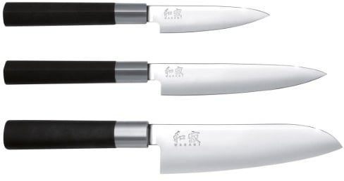 Kai Wasabi Black Messer-Set 3tlg, Allzweckmesser 10 cm, Allzweckmesser 15 cm und Santoku 16,5 cm mit Edelstahlklinge, 67S-310