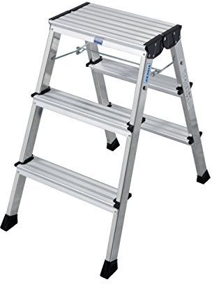 Krause 130068 Klapptritt 2 x 3 Stufen Aluminium, mit Roll-Stop-Automatik