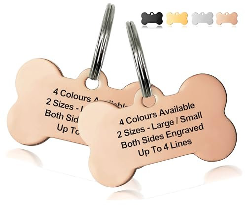 Padding Paws Personalised Engraved Dog Tag ID Name Tags for Cat Puppy Pet Collar Tag (Champagne Gold(Bone), L)