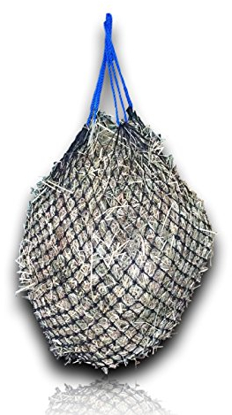 1x Heunetz Pferde extra engmaschig 3cm Netz + 1x Karabiner artgerechte Fütterung verbessert Verdauung & Wohlbefinden der Tiere Heu Gras Futter Stroh Futternetz Heusack 4,5 kg Füllgewicht