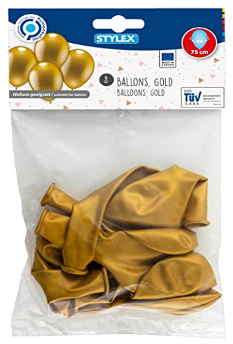 Stylex 14744 - Luftballons Gold, 8er Beutel, 75 cm Umfang, aus Naturlatex, Heliumgeeignet, Rundballons