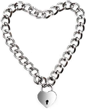LEWECEEO Lover Heart Padlock Necklace Metal Padlock Collar Choker for Men Women with Lock and Key 20
