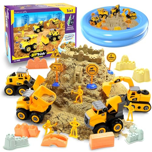 YIDESTARS Construction Sensory Bin Large Take Apart Trucks for Toddlers 3+