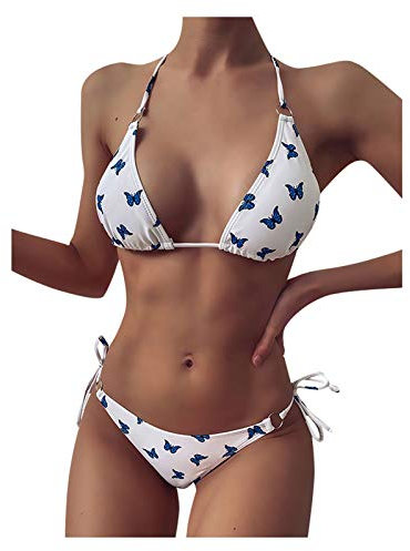 DeaAmyline Bikini Set Damen Push Up Set Badeanzug Sexy Neckholder Triangel Schmetterling Druck Boho Zweiteiliger Bademode Strand Swimsuit Bikinioberteil Bikinihose Badeanzüge Schwimmanzug