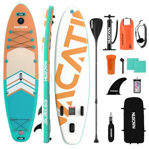 Paddle Boards für Erwachsene, NACATIN Aufblasbares Stand Up Paddle Board mit 10'6 SUP Board, Paddel, Pumpe, Rucksack, Trockentasche, Ideal für alle Könnensstufen (Orange)
