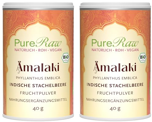 Amla Pulver Bio Amalaki Beere Fruchtpulver (Vegan Ayurvedisch) Indische Stachelbeeren Amla Frucht - Organic Amla Berry Fruit Powder | PureRaw 2er-Pack (2x 40g) 80g
