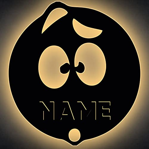 Emoji mit 3D Name Schlummerlicht aus MDF Holz Lasergravur Led personalisiert Nachtlicht Kinder Geschenk - Wand Lampe Nachtlicht