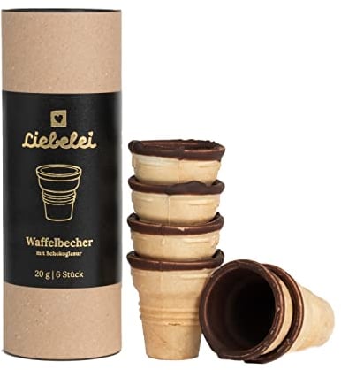 LIEBELEI - 12x 6er Pack Waffelbecher mit Schokolade - 72 knusprige Schokobecher für Eierlikör oder Eis, 2cl Eierlikörbecher, essbar mit Schokoglasur
