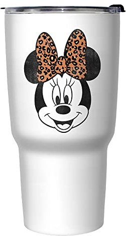 Disney Modern Minnie Face Leopard - Taza de viaje aislada de acero inoxidable de 27 onzas, multicolor