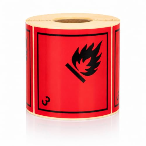 MD Labels 500 Gefahrgutetiketten 100 x 100 mm - Klasse 3 - Entzündbare flüssige Stoffe - flammable liquid aufkleber - Transportaufkleber – Gefahrgutaufkleber