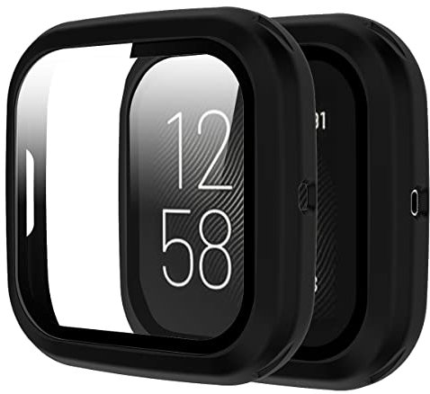 Rc-Z Displayschutzfolie für Fitbit Versa 2, harte matte PC Bumper Vollgesichtsglas Schutzhülle für Fitbit Versa 2 Smartwatch, Schwarz