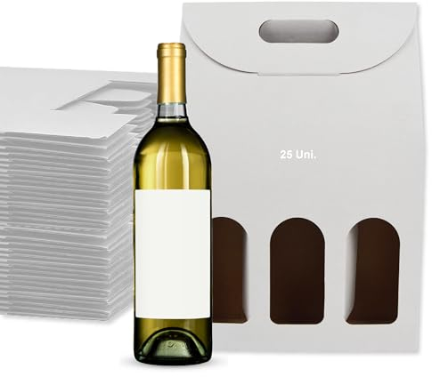 25 Cajas de Cartón Blanco Vacías para 3 Botellas de Vino 27x9x40cm | Estuches para Regalo y Embalaje de Vino | Maletas de Vino para Regalar: Pascua, Cumpleaños, Navidad
