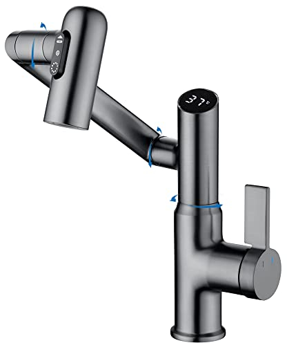 Robinet de salle de bain à température intelligente, robinet de salle de bain à poignée unique, robinet d'évier de salle de bain, robinets de cuisine (gris mat)