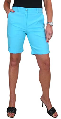 icecoolfashion Womens Stretch Shorts with Pockets Above Knee Length Straight Leg Bermudas with Turn Up Cuffs Turquoise 8-22 (12)
