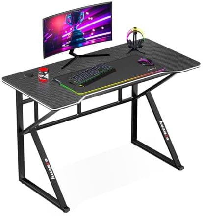 huzaro Hero 1.6 Black | Computertisch Gamingtisch Schreibtisch Bürotisch PC Tisch | 120 x 60 cm | Zwei Kabeldurchführung | Gaming Homeoffice | Stahlkonstruktion Carbon Tischplatte | Schwarz