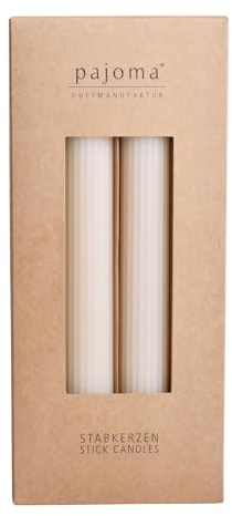 Geriffelte Stabkerzen Cream - 4 Stück | Höhe 23 cm Ø 2.5 cm - Brenndauer 19 Stunden | 20% Soy wax + 80% Paraffin - einfarbige Kerzen | pajoma®