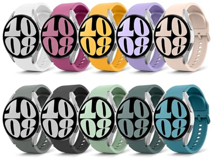 MoKo 10 Pack Correa Deportiva Compatible con Samsung Galaxy Watch 7 FE 6 5 4 40mm 44mm/Watch 4 6 Classic 42mm 46mm 43mm 47mm/5 Pro 45mm, 20mm Pulsera de Silicona Suave para Hombre Mujer, Multicolor A