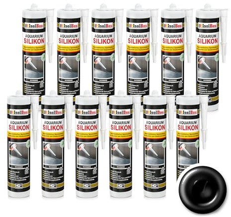 Isolbau Silicone pour aquarium 12 x 300 ml - Silicone spécial à élasticité durable pour aquariums et constructions en verre - Pour intérieur et extérieur – Noir, cartouche