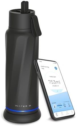 WATERH Vita Smart Water Bottle with Reminder to Drink Water, BPA-Free Vacuum Insulated Water Bottles with Filter & Straw, Bluetooth Intake Water Tracking Bottle, Ideal for Gift (18 oz)