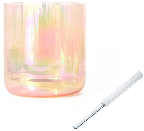 432Hz Alchemy Crystal Singing Bowl for Yoga Meditation & Sound Healing, Quartz Chakra Bowl with Free Acrylic Striker & O-ring, Gradient Pink Orange (Color : D note, Size : 7)