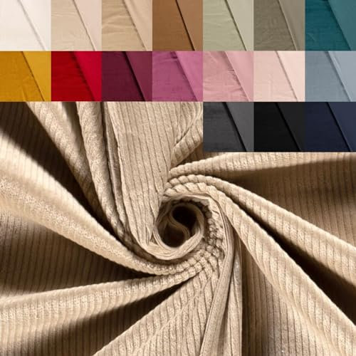 Breitcord Stretch Meterware - robuster Cordstoff - Baumwollcord dehnbar - dicker Rippenstoff - breit gerippt - Cord Baumwolle *ab 50 cm, Farbe: 052 natur