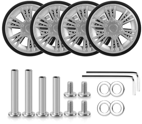Volein 4 Stück Kofferrollen Ersatzrollen 55x11mm Koffer Ersatzrollen Schwarz Verschleißfeste Gummi Ersatzräder für Koffer mit Doppelrollen(Silber-VN5)
