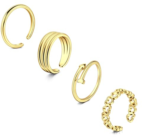 Briana Williams 4 Stück Zehenring Gold Edelstahl Einstellbare Offene Ringe für Frauen Mädchen Männer Kinder