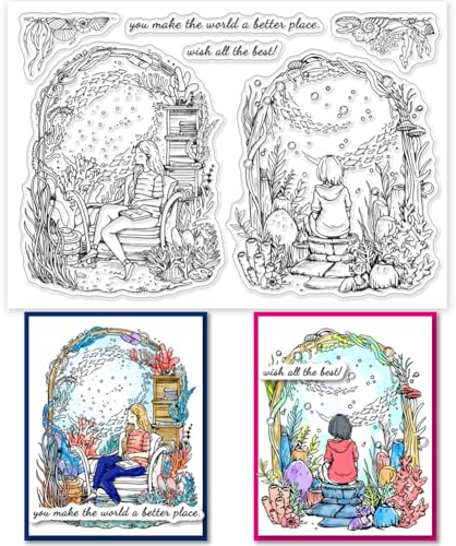 GLOBLELAND Ozeanwelt Mit Dame Klare Stempel Zum Basteln von Karten Seetang Muschel Klare Stempelsiegel Transparente Stempel Für Heimwerker Scrapbooking Fotoalbum Tagebuch Heimdekoration