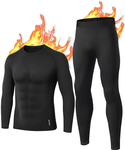 Thermounterwäsche Herren Winter Funktionsunterwäsche Skiunterwäsche Thermowäsche Set Warm Weich Funktionswäsche atmungsaktiv Thermo Unterwäsche Thermounterhemd Thermounterhose Schwarz M