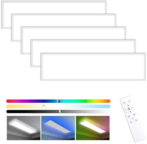 Oraymin 5x LED Panel 120x30cm Deckenleuchte Dimmbar mit RGB, 40W 4800LM Deckenlampe mit Fernbedienung, Speicherfunktion, 3000K-6500K Lampe für Wohnzimmer Schlafzimmer Küche Büro