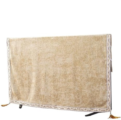 LUNCHS Creativa Funda TV con Borlas, Cubierta de TV con Borde Retro, Funda para Televisor de Tela Práctica Resistente Al Polvo(Beige,40-43 Inches)