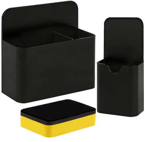 Criveple 2 Pièces Boîte de Rangement Magnétique, Magnétique Porte Marqueur avec éponge Magnétique, Crayon Magnétique Porte Support de Crayons Magnétique pour Réfrigérateur Tableau Blanc Casier (Noir)