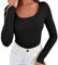 Runmeihe Solid Color Women's Long Sleeve Tops, Ribbed Knit Going Out Basic Tops, Fashion Sexy Tight T-Shirt (UK, Alpha, S, Regular, Regular, Square Neck-Black, Top)