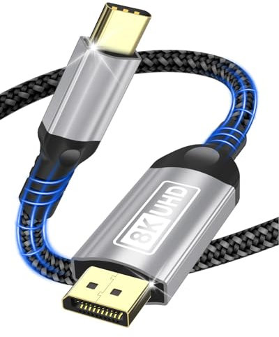 Nersligek Câble USB C vers DisplayPort 2M, Câble Type-C vers DisplayPort 8K@60Hz 4K@240Hz Unidirectionnel, Thunderbolt 4/3 vers Display Port Câble USB C vers DP Compatible iPhone 16,MacBookPro/Air