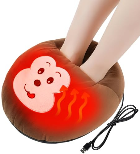 ZONSUSE Heated Foot Warmer for Men and Women, Portable Electric Foot Warmer, 5V 2A USB Powered, with 4 Heating Settings 4 Timers, Auto Shut Off Protection, for Home, Sofa, Bedroom (Brown Monkey)