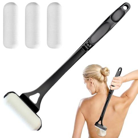 Eincremehilfe für Rücken, Rücken Eincremen Applikator, mit 3 Wechselbaren Rollen, Rückenlotion-Applikator mit Langer Griff, Faltbar Selbstbräuner Sunscreen Applicator, Für Lotion, Sonnencreme