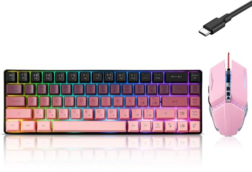 Guiheng Combo de teclado y mouse para juegos con cable al 60 %, ultra compacto de 61 teclas RGB retroiluminado, ligero óptico de 3200 DPI, juego de juegos con cable para Windows, PC, Mac, PS5, Xbox