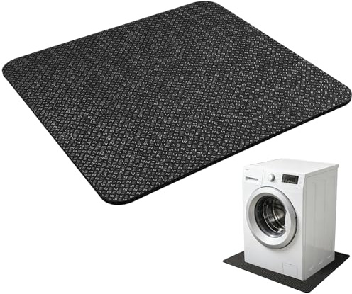 Anti Vibration Washing Machine Mat 60x60cm, Non-Slip Rubber Base | Diatomaceous Earth Quick-Dry Absorbent Top, Floor Protector Mat for Washer Dryer, Noise Reducing (Black)