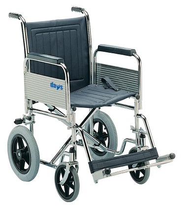 Days Transit Wheelchair, 40cm (20), Chrome Plated Steel Frame, Detachable Armrests & Detachable Swing Away Footrests, Wipe Clean Seat, Folding Back for Transport, (Eligible for VAT relief in the UK)