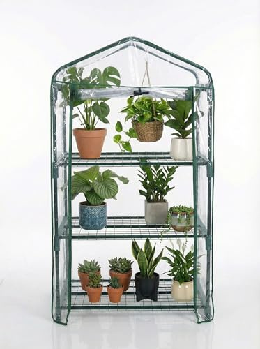 Biotop B2071 - Invernadero Exterior con Ruedas y Cubierta de plástico Incluidas – 3 Bandeja – Compacto y portátil para terrazas y Jardines | 68 x 49 x 130 cm, 5,0 kg