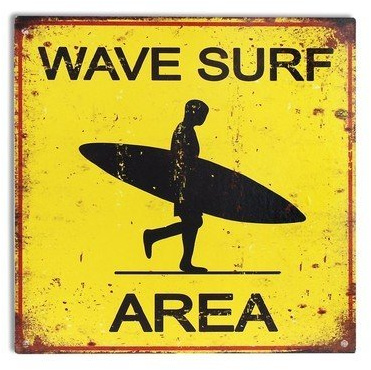 Placa Pared Decorativa, Para Colgar, 30x30 cm, Surf Area, Metalica, Color amarillo, Cuadros Decoracion Casa para Cocina, Jardin, Casa, Pub, Oficina. Retro Art Pintura Aluminio. Gran Selección