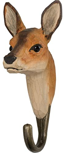 WILDLIFEGARDEN Wildlife Garden WG507 Haken Reh - Handgeschnitzter Tierhaken aus Holz und Metall - Sammlung Europäische Tiere