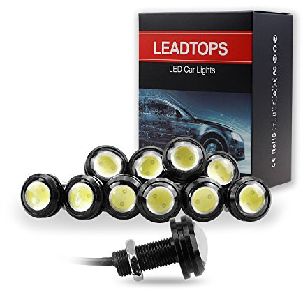 LEADTOPS 10Pcs 18mm 12V Eagle Eye LED Car Fog DRL Daytime Running Light Backup Reverse Tail Rock Lights Small bulb (White, Black Case)