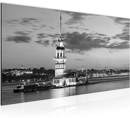 Runa Art Wandbild Istanbul Türkei 1 Teilig 100 x 40 cm Modern Bild auf Vlies Leinwand Leuchtturm Wohnzimmer Schlafzimmer Schwarz Weiss 604812c