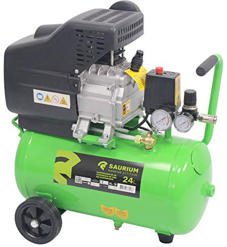SAURIUM - Compresor de Aire - Monobloco - 24L 1.5HP - Cabeza de grandes dimensiones com más producion de aire