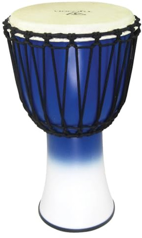 Tycoon Percussion 10 Djembe, Fiberglass Shell is Lightweight & Hand-Brushed, Rope-Tuned, Goatskin Head, 5mm Non-Stretch Rope for Easy & Lasting Tuning, Blue & White Fade (TFAJ-10BW)