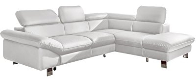 Mivano Ecksofa Driver in modernem Design / Ledersofa in L-Form mit Ottomane rechts / Inkl. verstellbare Kopfstützen / 266 x 73 x 214 / Kunstleder weiß