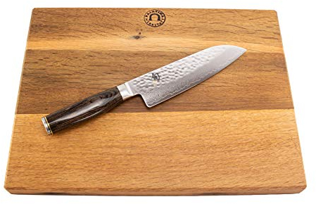 Kai Shun Messer Angebotsset – Tim Mälzer Messer Premier Serie - Santoku TDM 1702 – ultrascharfes japanisches Messer + 100% handgefertigtes Schneidebrett Unikat